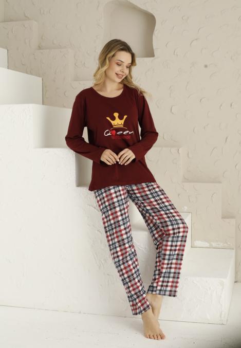 Pijama dama ,maneca lunga si pantalon lung , culoare visiniu, Engros